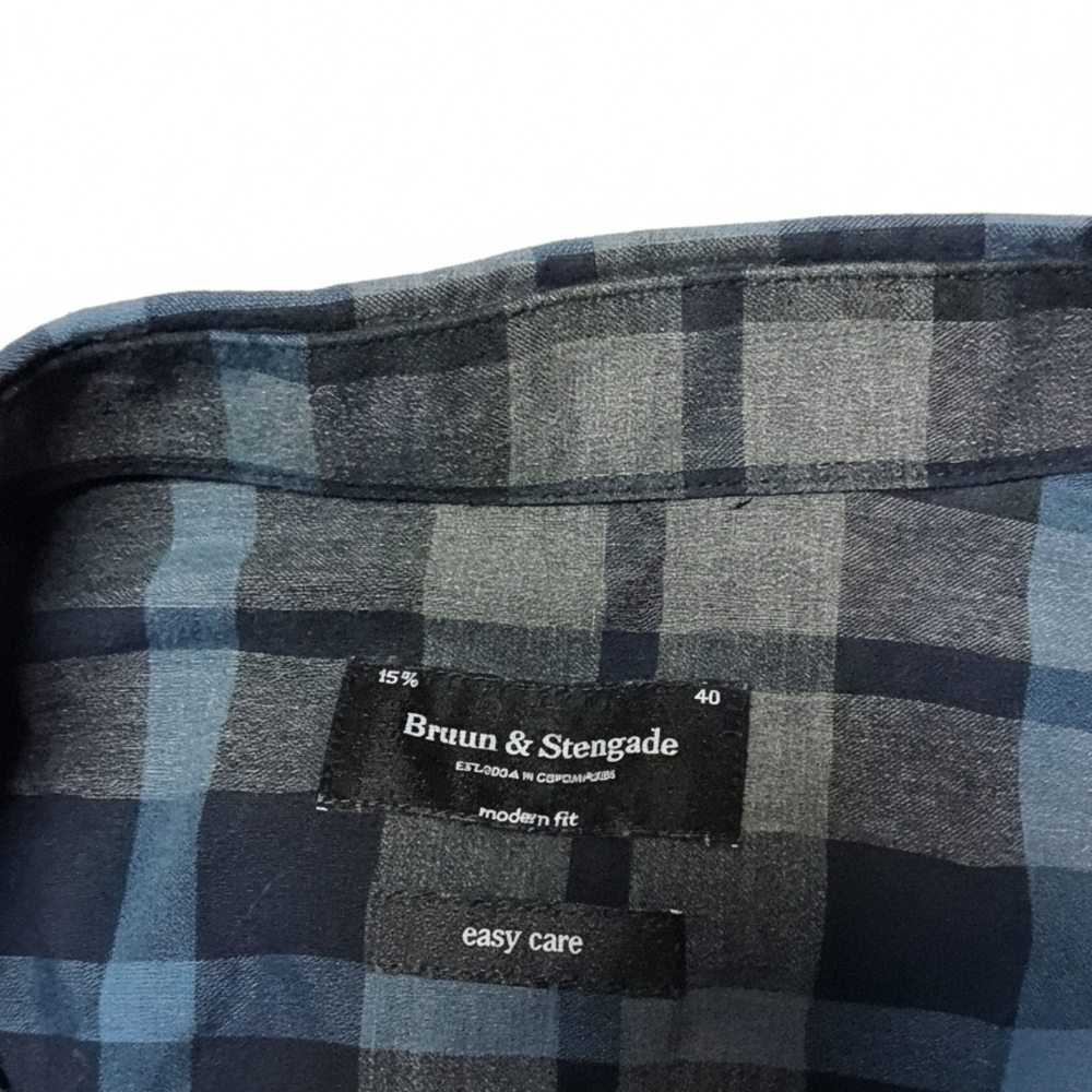 Stengade Mens Navy Plaid Button-Down Shirt - Picture 3 of 3